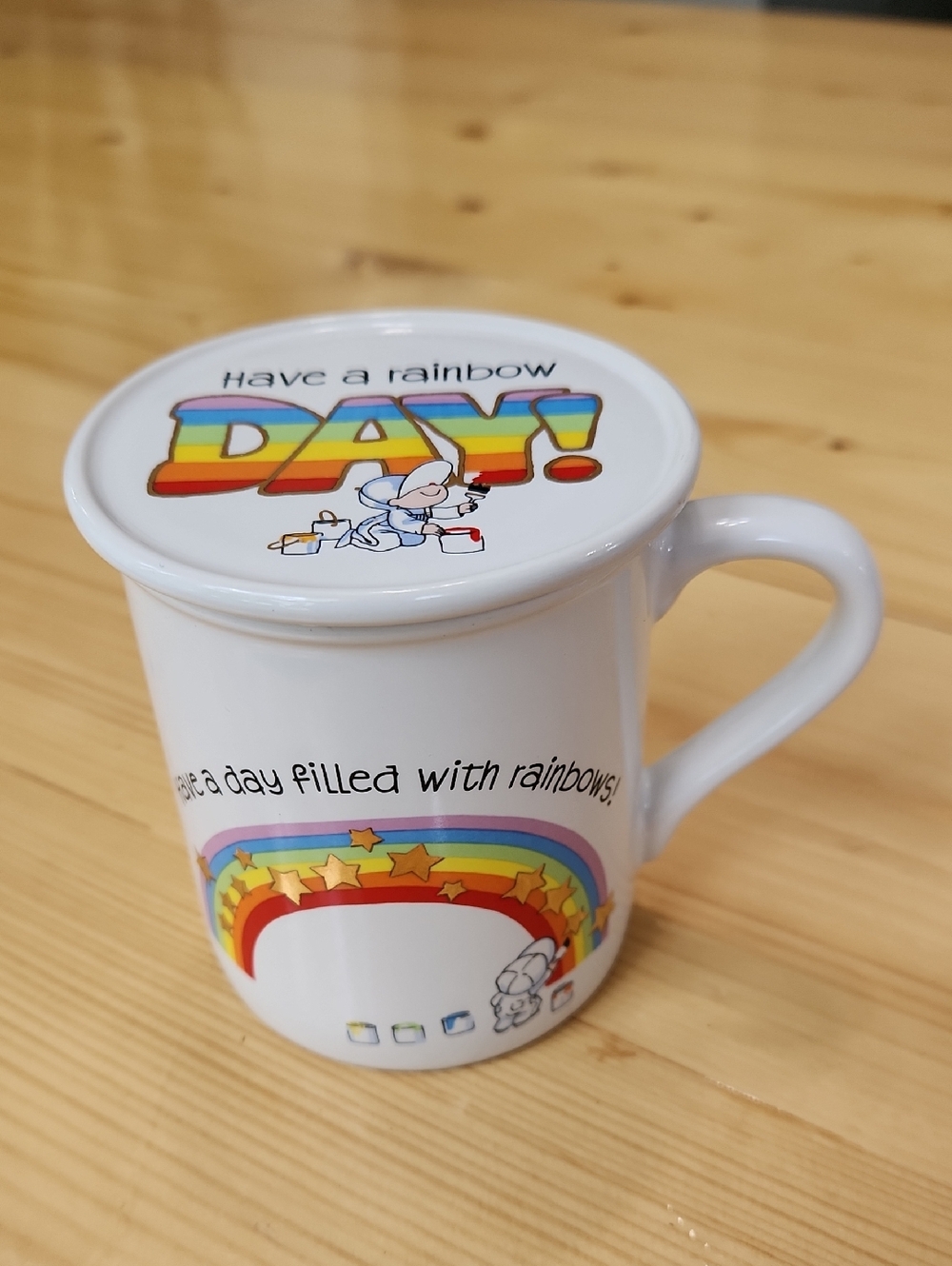 VTG 1983 Hallmark Mug Mates Coffee Cup With Coaster Lid Have A Rainbow Day Japan